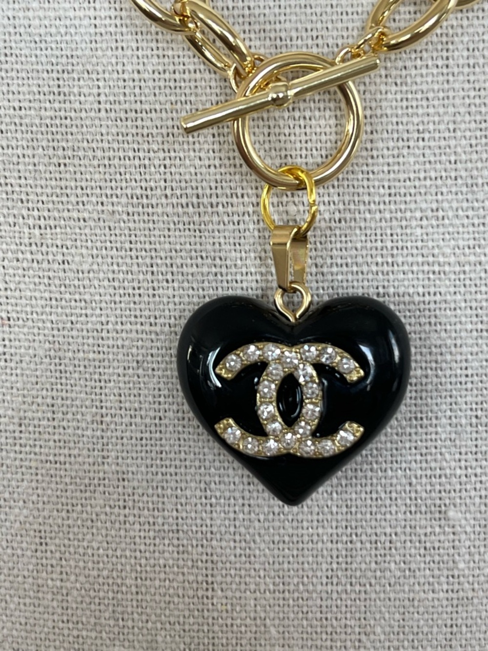 Upcycled Authentic Stamped A25V Chanel Crystal CC Heart Charm on 14K GP Necklace - Picture 2 of 10